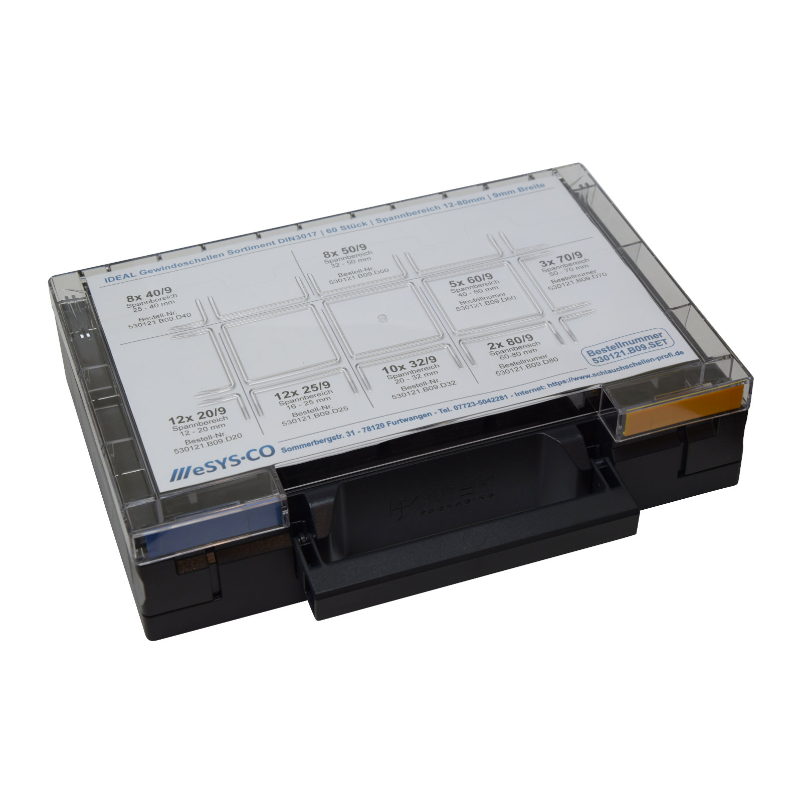 Schraubschellen Sortiment W1  mit versch. Größen, 9 mm Bandbreite, DIN 3017-1 Schraubschellen Sortiment W1  mit versch. Größen, 9 mm Bandbreite, DIN 3017-1