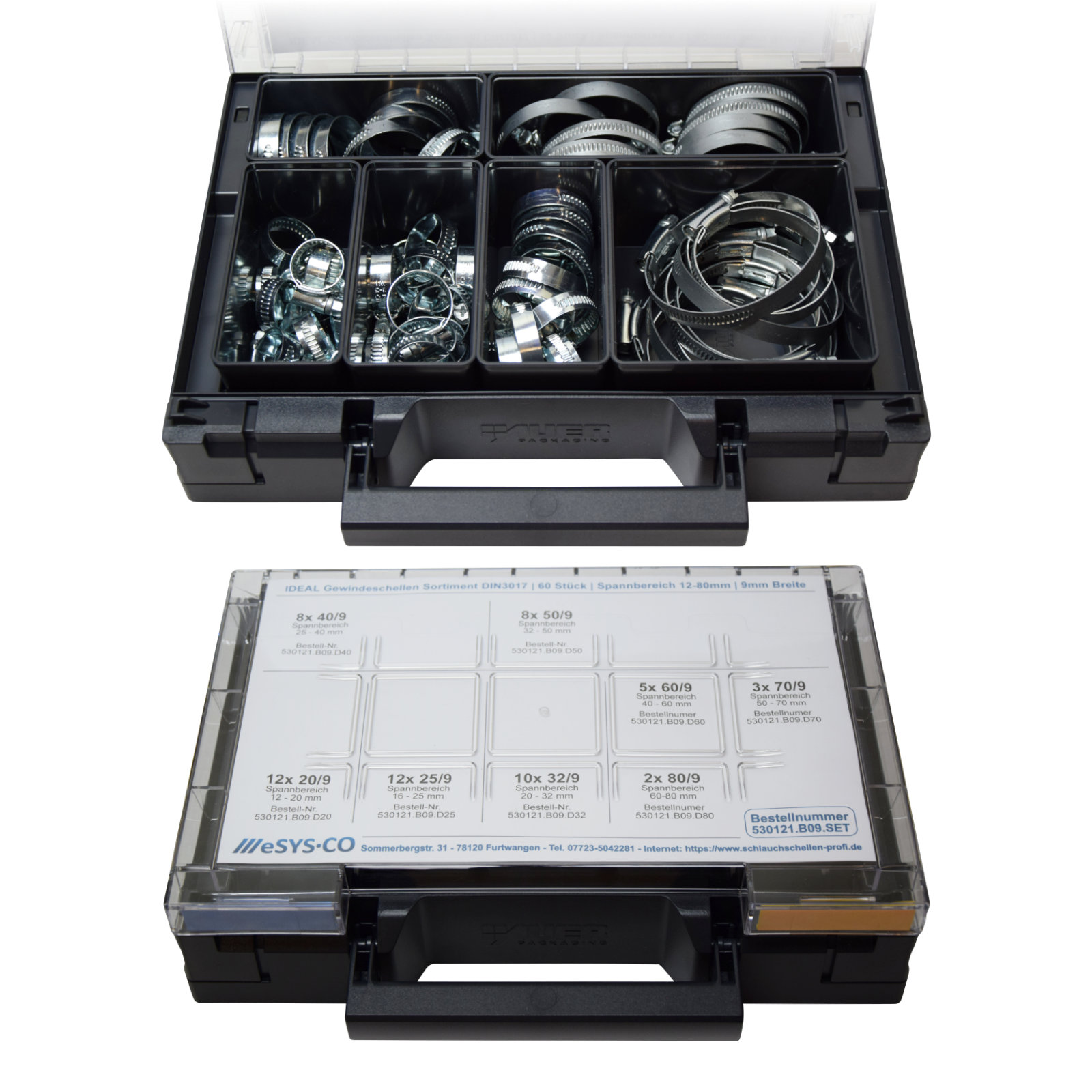 Schraubschellen Sortiment W5 mit versch. Größen, 9 mm Bandbreite, DIN 3017-1 Schraubschellen Sortiment W5 mit versch. Größen, 9 mm Bandbreite, DIN 3017-1